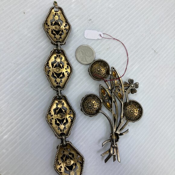 HOLLYCRAFT ? victorian austro-hungarian revival marcasites bracelet brooch set - Picture 4 of 4